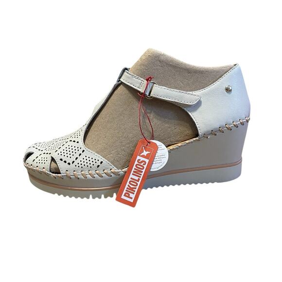 Pikolinos Women's Leather Perforated Wedge Sandals Aguadulce in Nata Size EU 42 - Picture 2 of 10